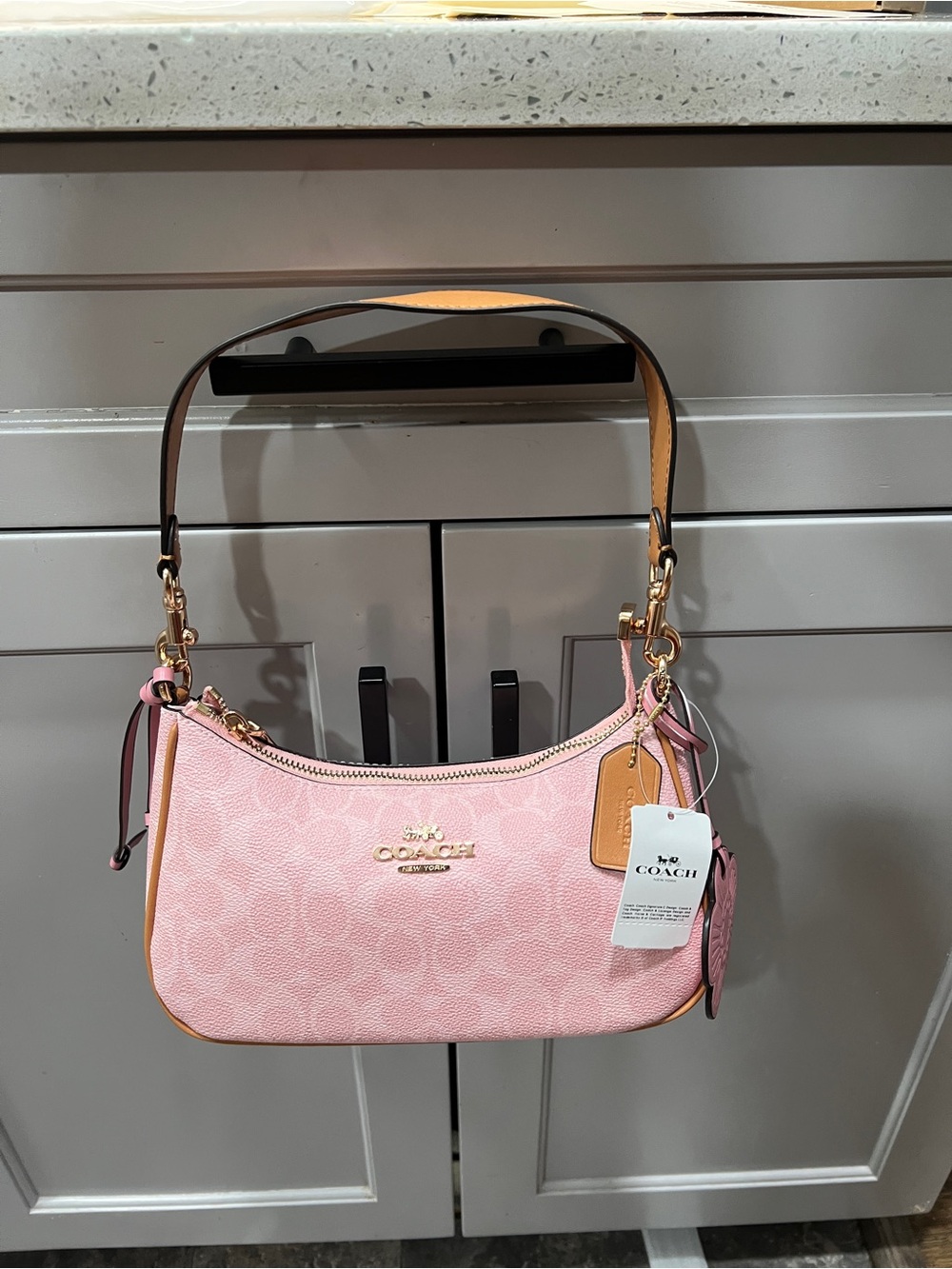 Coach Pink Signature Teri Shoulder Bag with Floral Charm - Picture 4 of 6